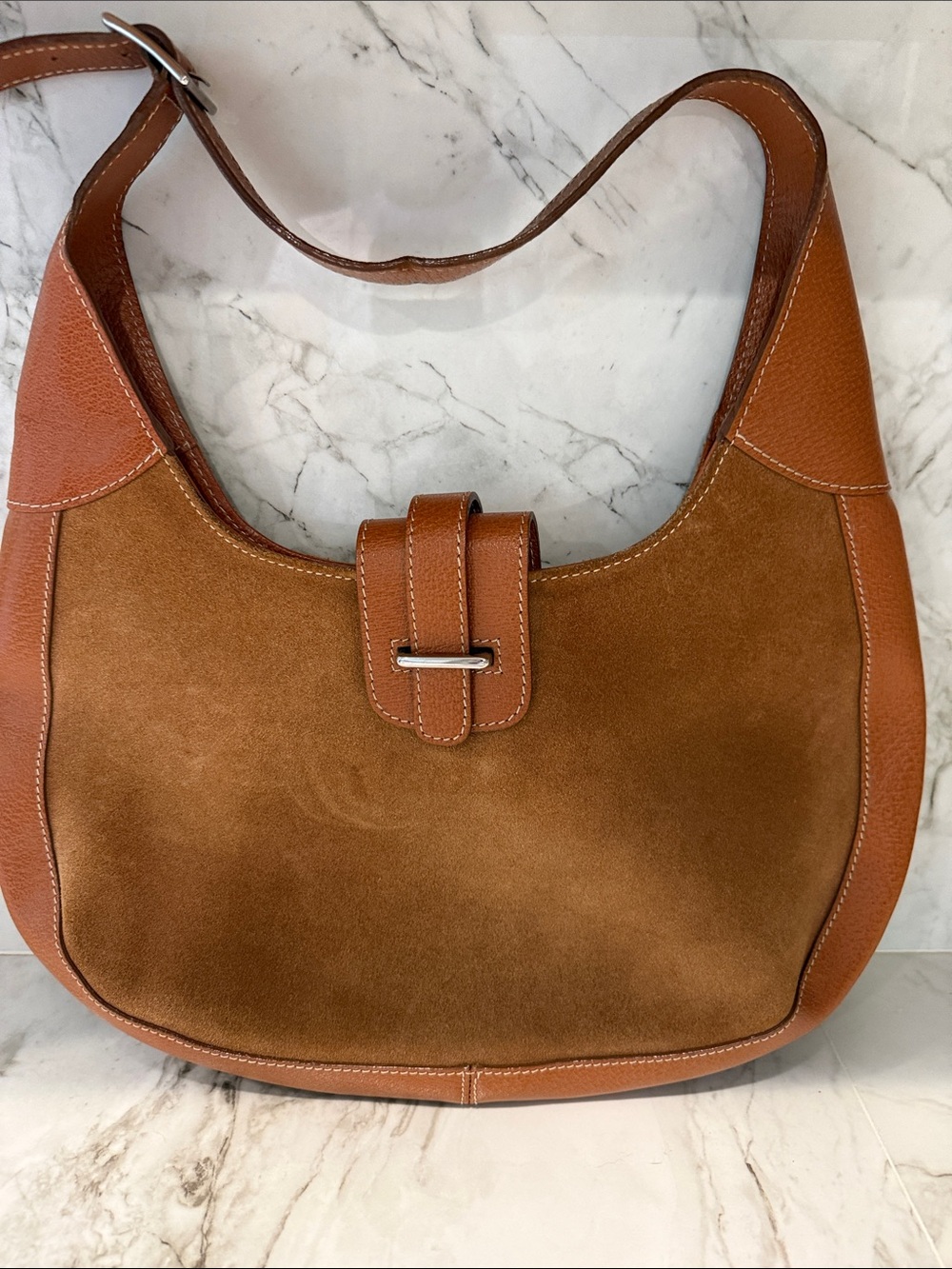 Everyday Suede Shoulder Bag in Chestnut Brown